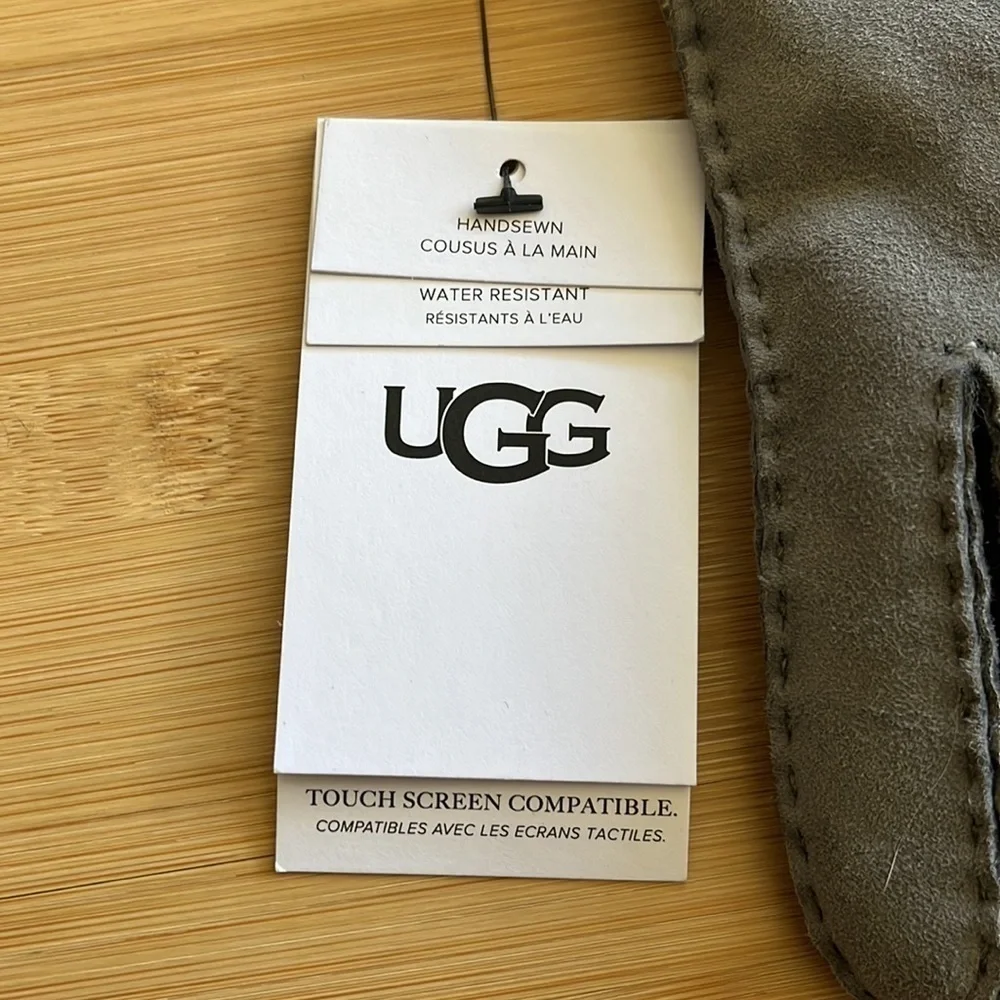 Brand New UGG Sheepskin Handsewn Seamed Gloves Gray Touchscreen Leather Trim
